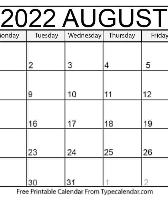 avatar August 2022 Calendars Printable